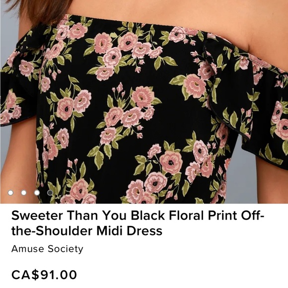 Amuse Society Sweeter Than You Black Floral Print Off the Shoulder Midi Dress - Picture 4 of 9